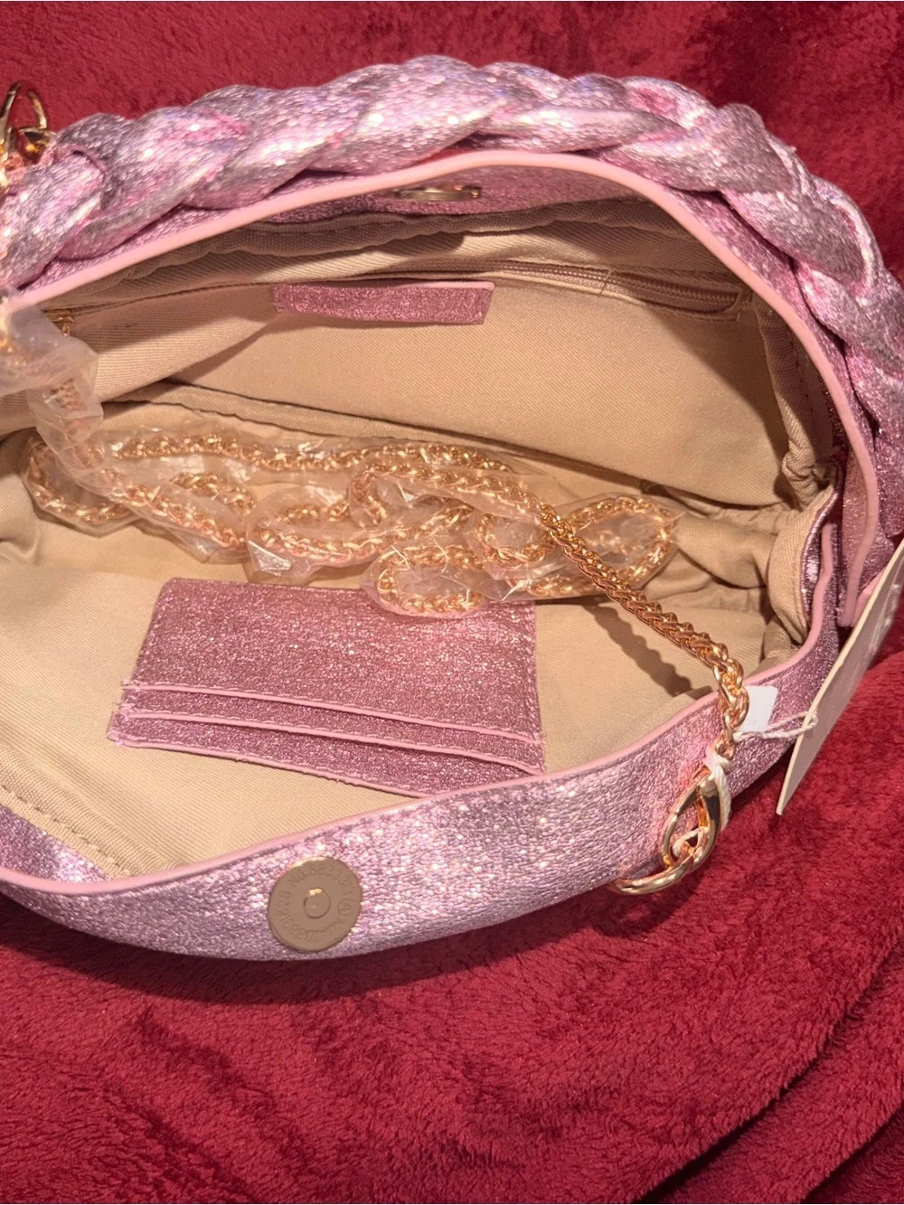 Pink Glitter Braided Handle Convertible Clutch Bag